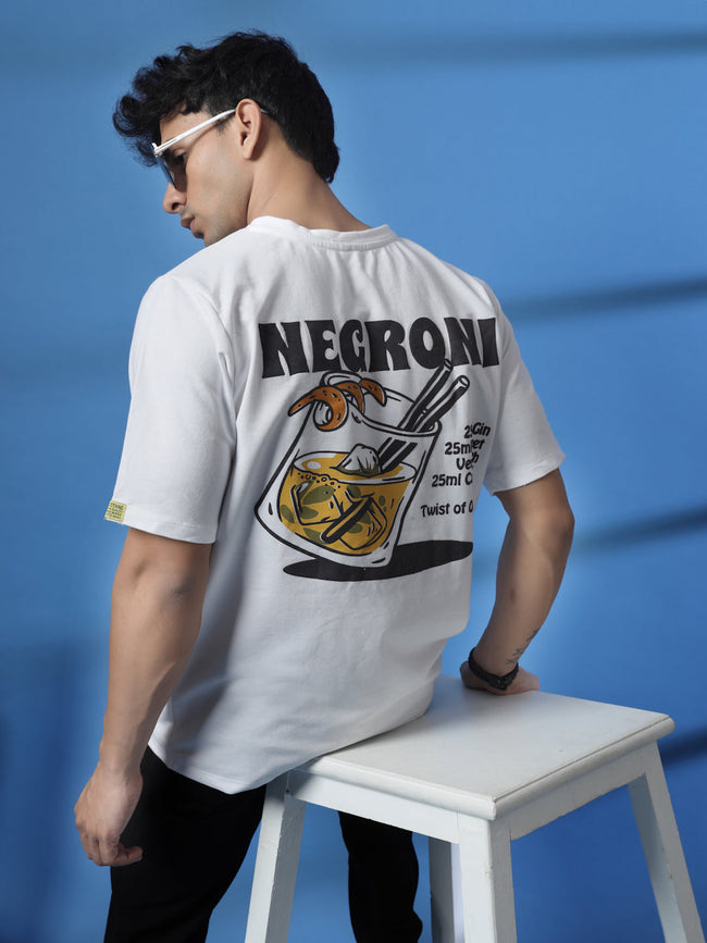 Men Drink in Design White Oversized Tshirt