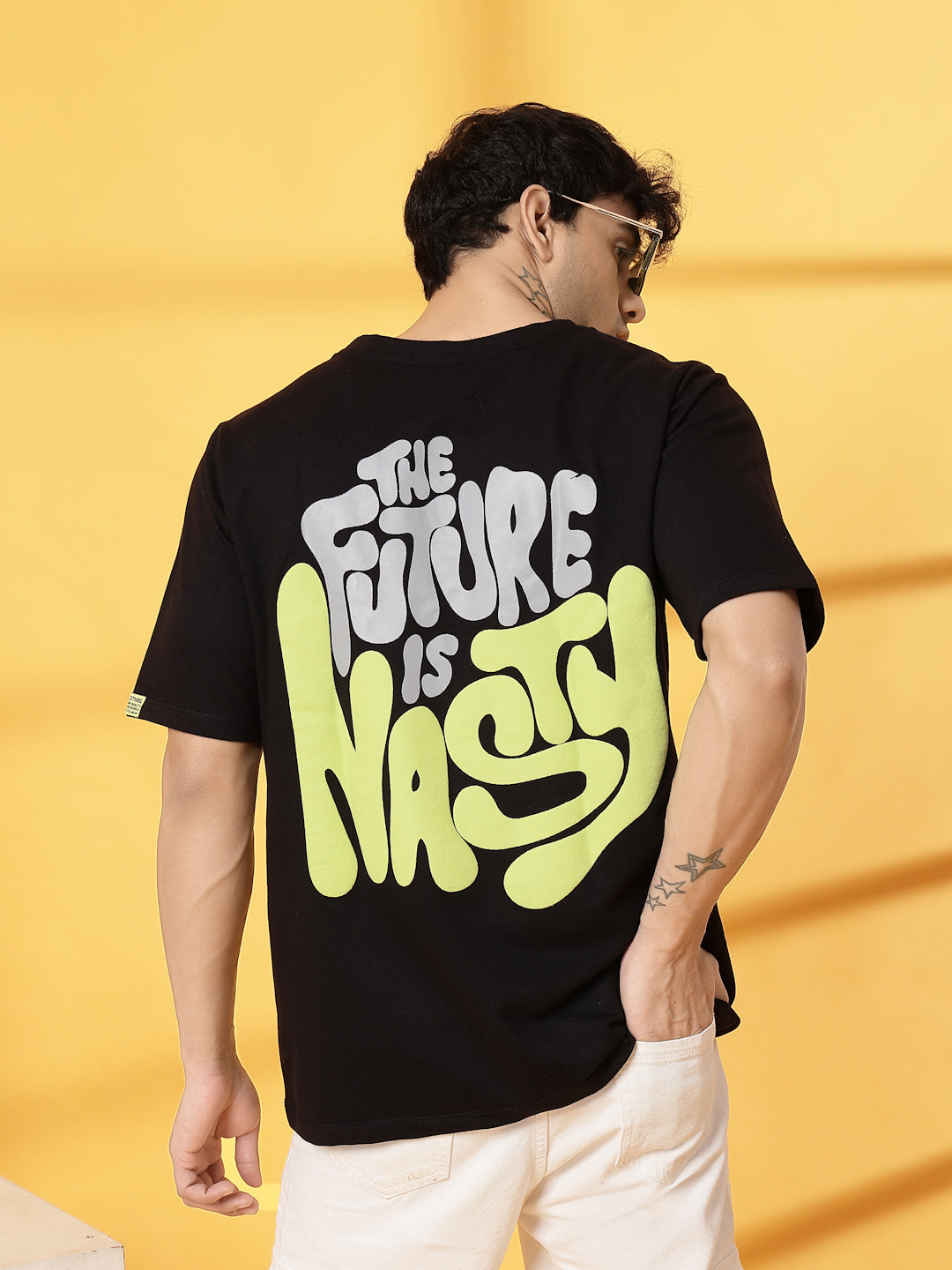 Men Black Terry Oversized Printed T-shirt