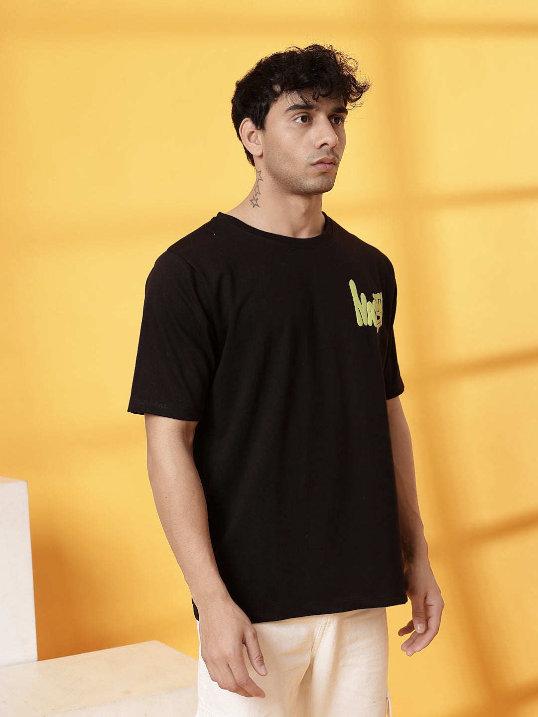 Men Black Terry Oversized Printed T-shirt