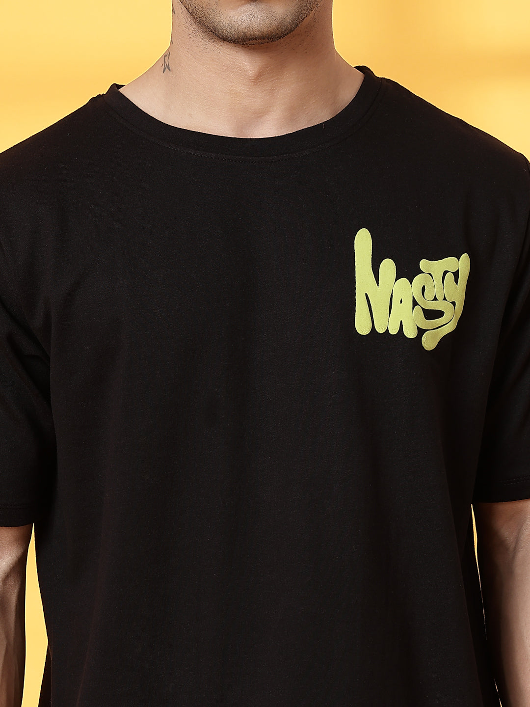 Men Black Terry Oversized Printed T-shirt