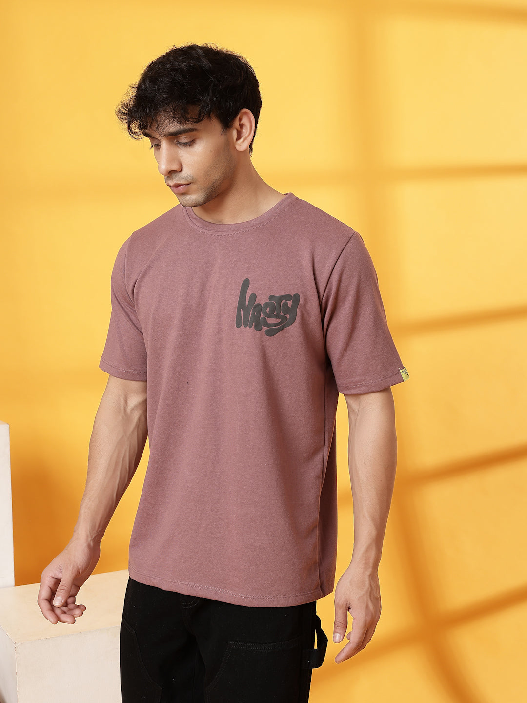 Men Mauve Terry Oversized Printed T-shirt