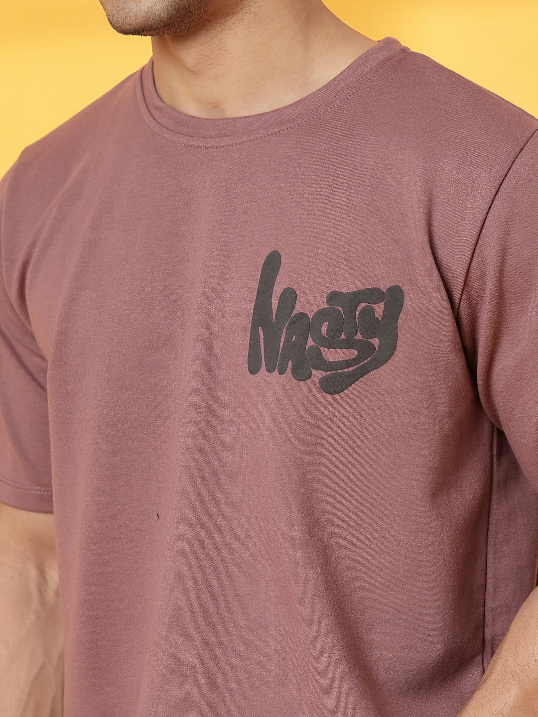 Men Mauve Terry Oversized Printed T-shirt