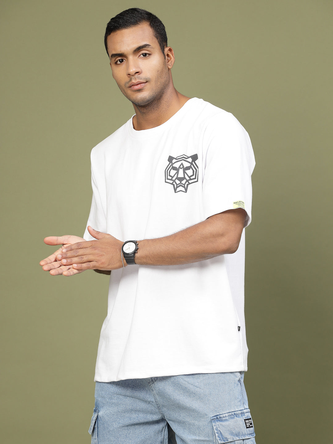 Men Majestic Tiger Puff Print Oversized TShirt