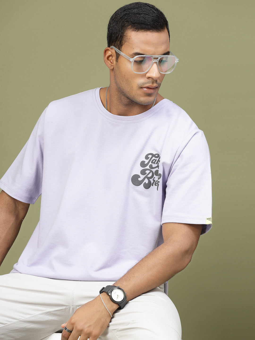 Men Chill Vibes Puff Print Oversized T-Shirt
