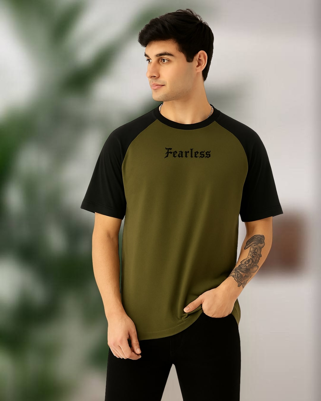 Men Green Typography Oversized T-Shirt