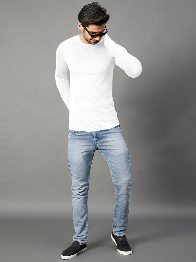 Men White Cotton Jersy T-Shirt