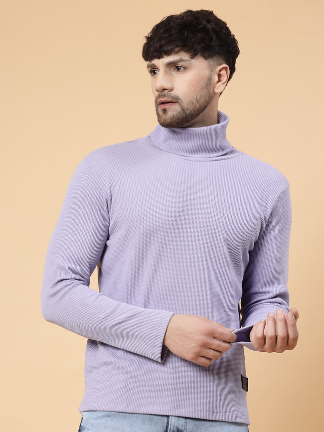 Men Purple Waffle Knit T-shirt