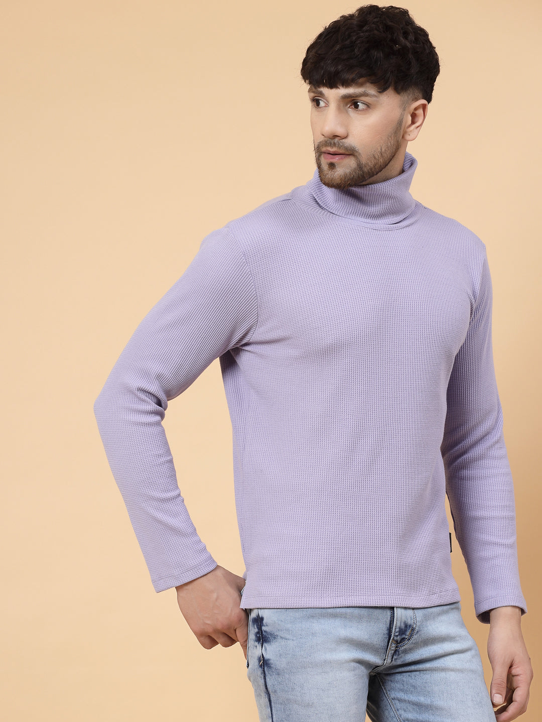 Men Purple Waffle Knit T-shirt