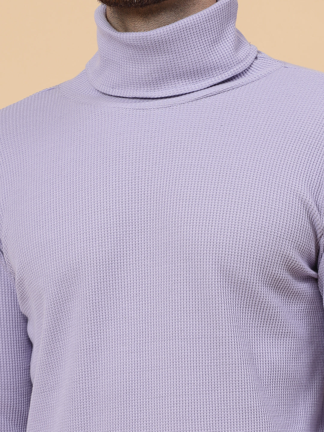 Men Purple Waffle Knit T-shirt