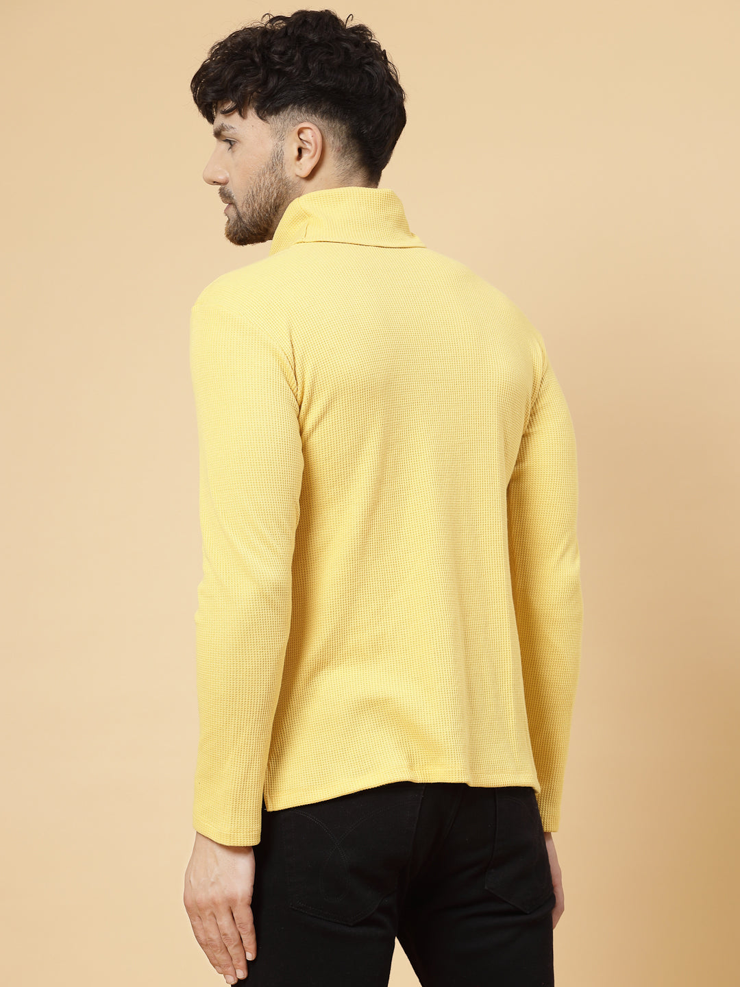 Men Yellow Waffle Knit T-shirt