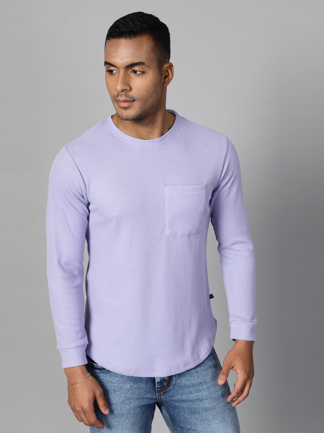 Men Classic Waffle Knit Round Neck Tshirt