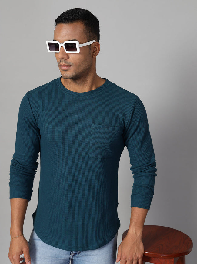 Men Classic Waffle Knit Round Neck Tshirt