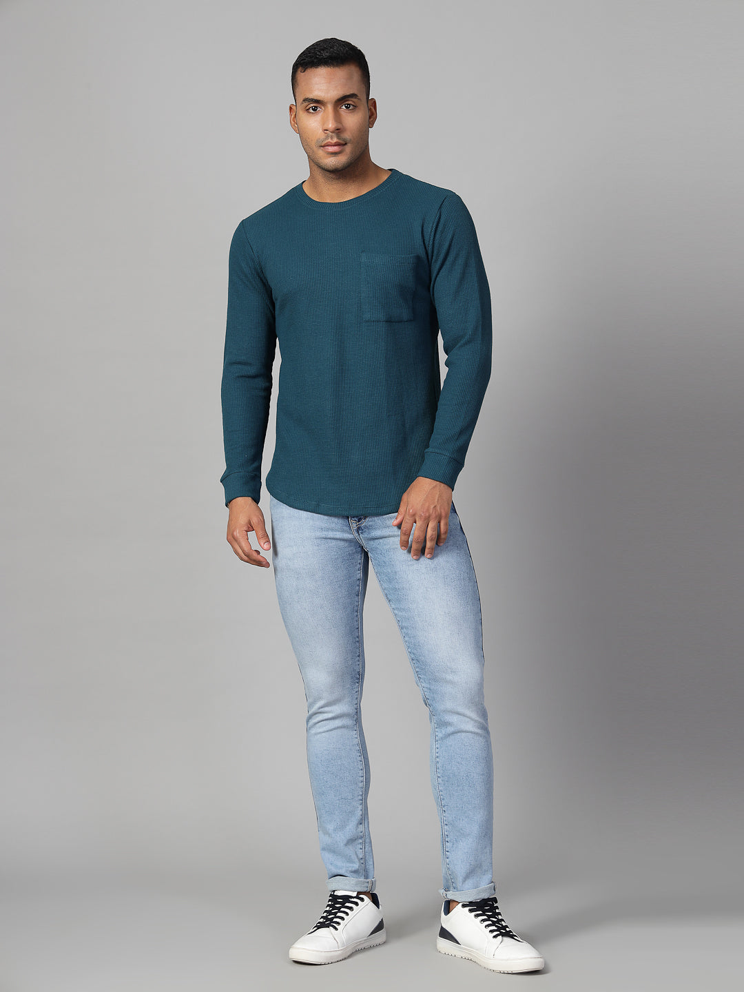 Men Classic Waffle Knit Round Neck Tshirt