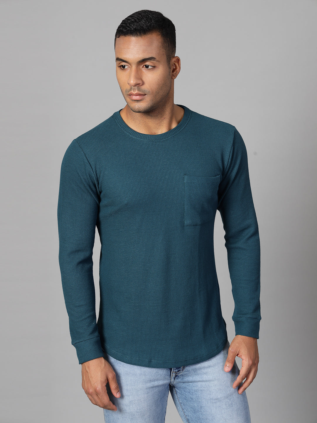 Men Classic Waffle Knit Round Neck Tshirt