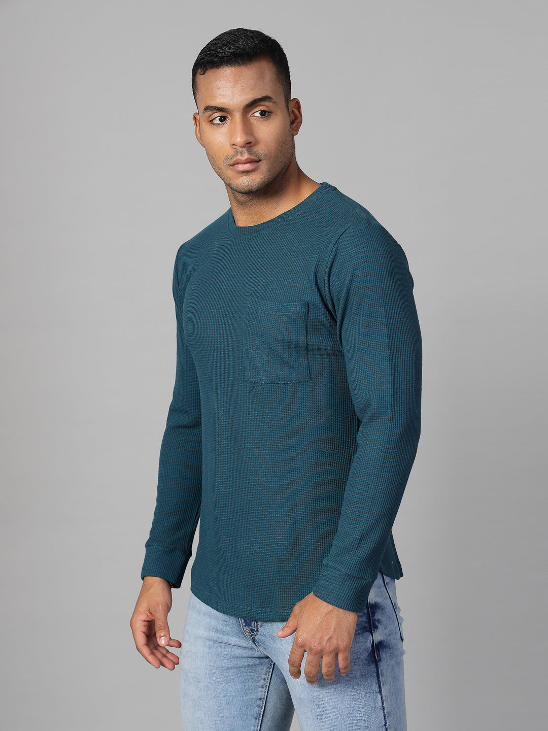 Men Classic Waffle Knit Round Neck Tshirt
