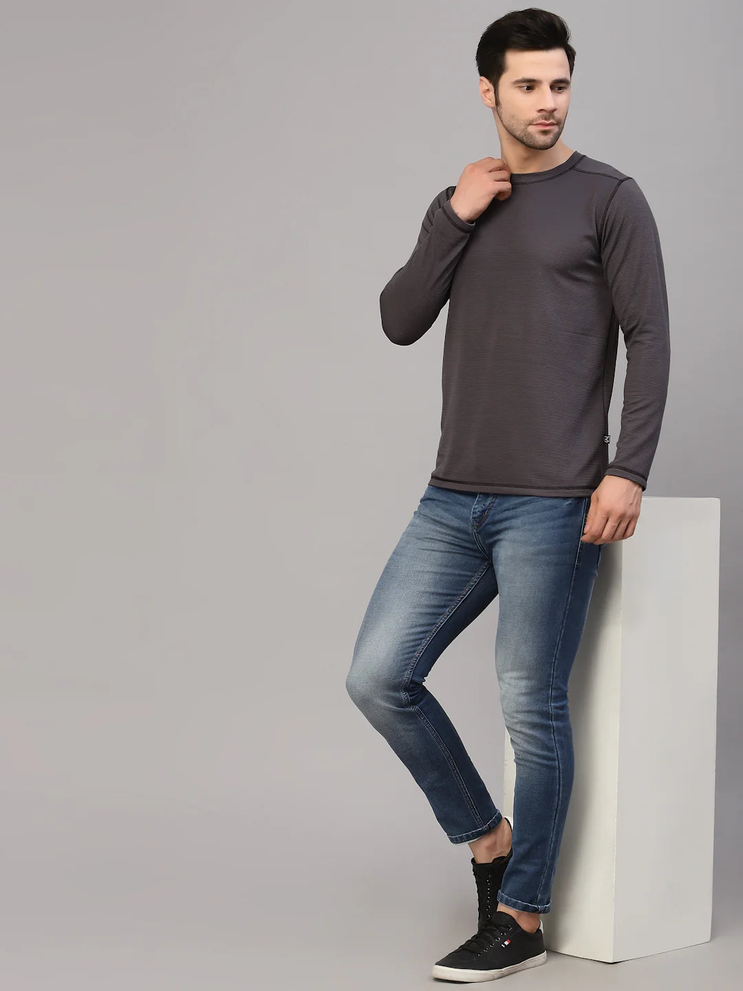 Men Poly Corduroy Round Neck TShirt
