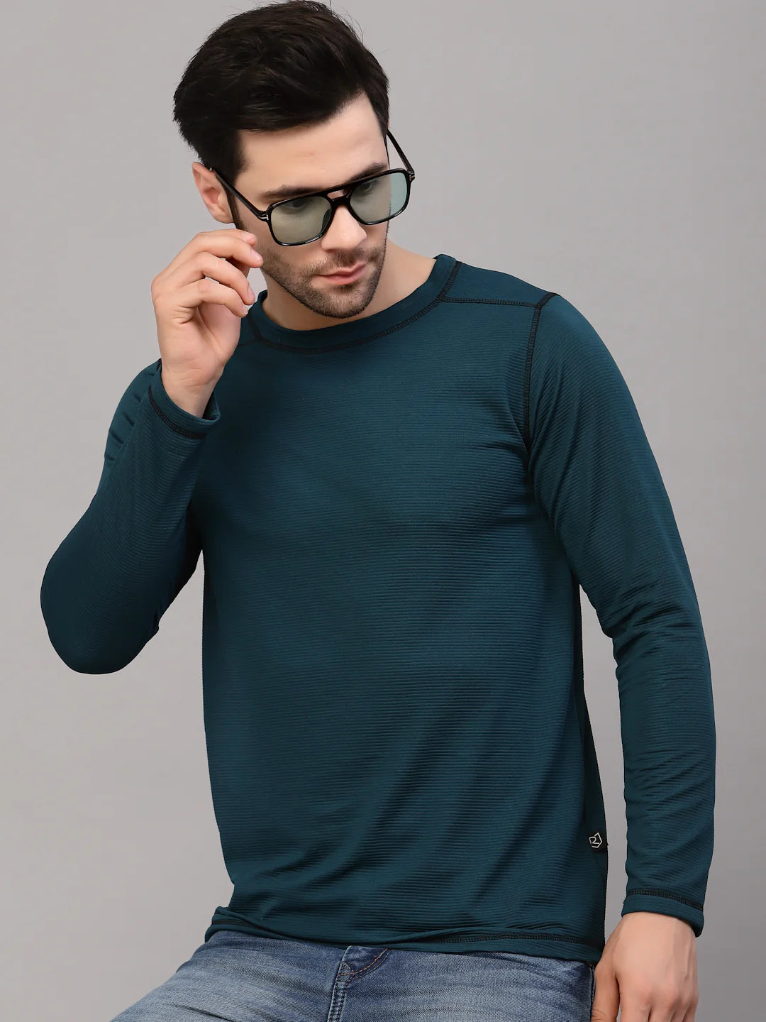 Men Poly Corduroy Round Neck T-Shirt