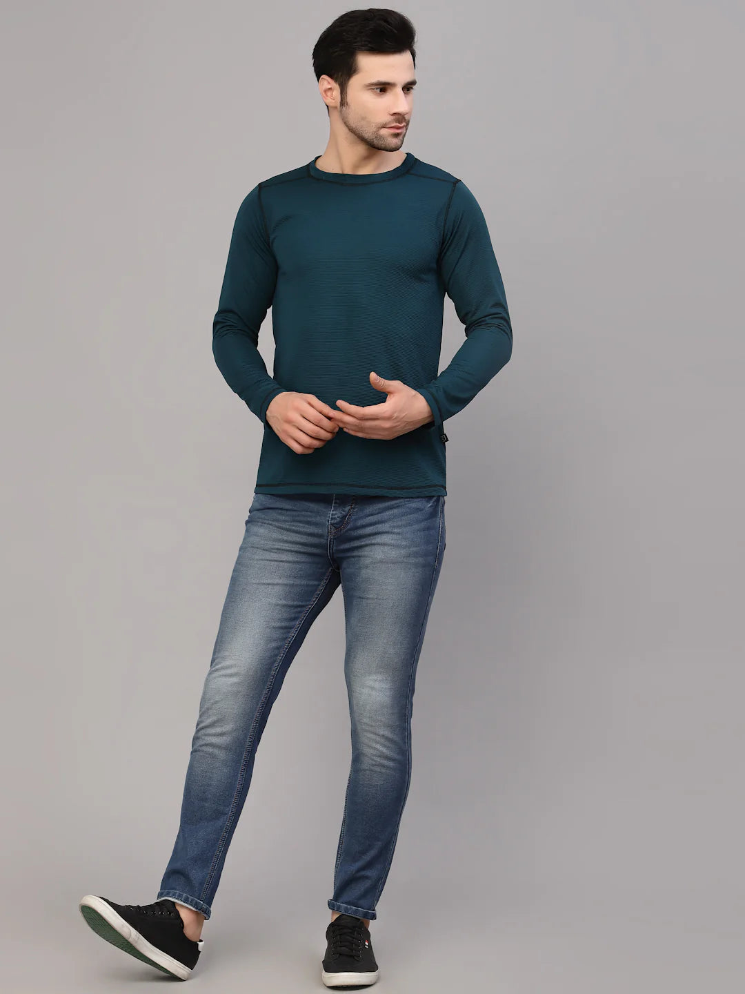 Men Poly Corduroy Round Neck T-Shirt