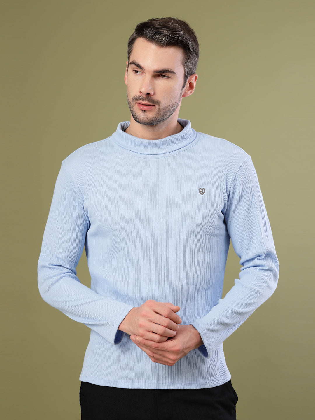 Men Classic Ribbed Turtleneck T-Shirt