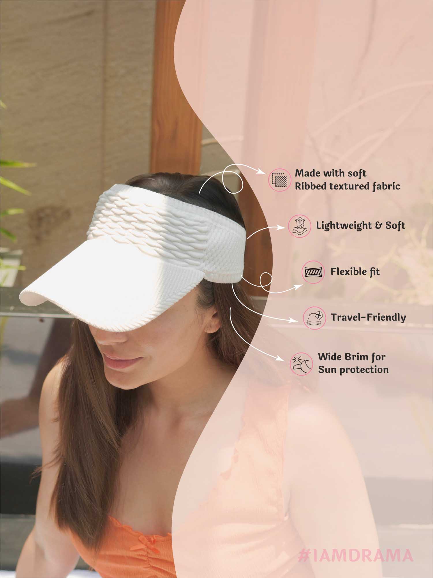 White Ribbed Sun Visor Cap