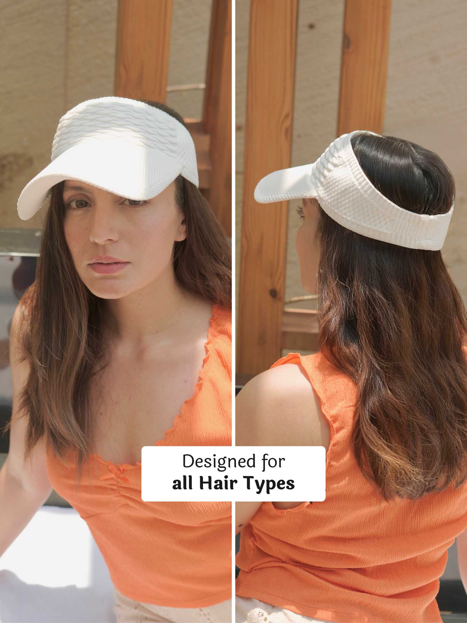 White Ribbed Sun Visor Cap