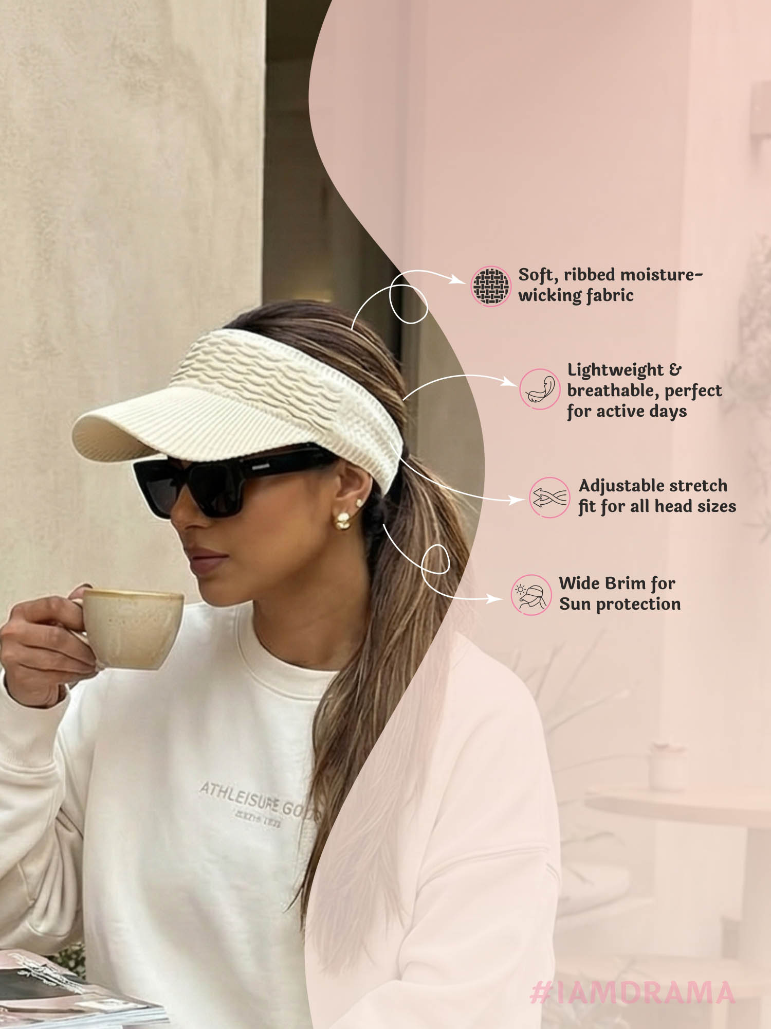 Beige Ribbed Sun Visor Cap