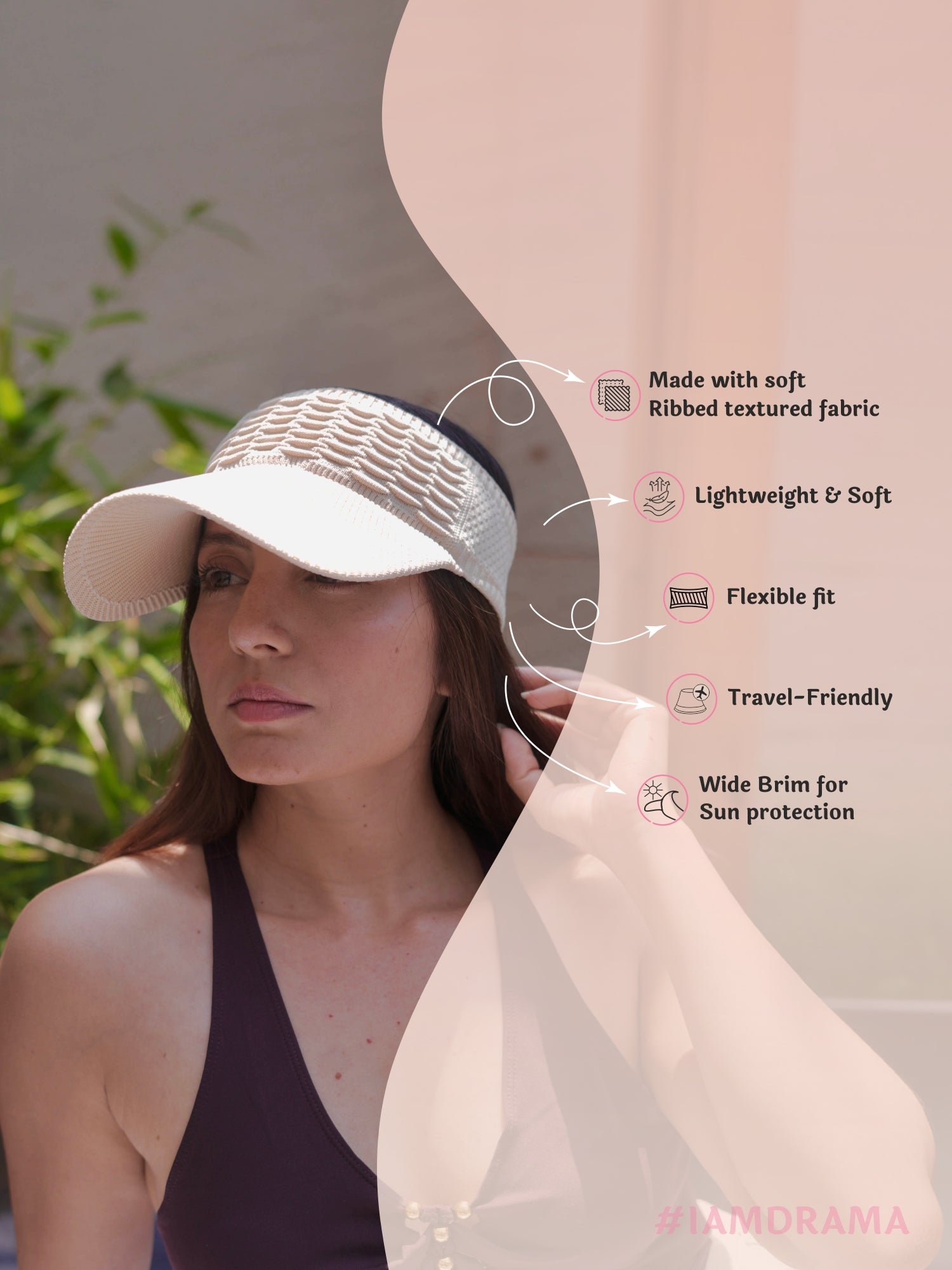 Beige Ribbed Sun Visor Cap