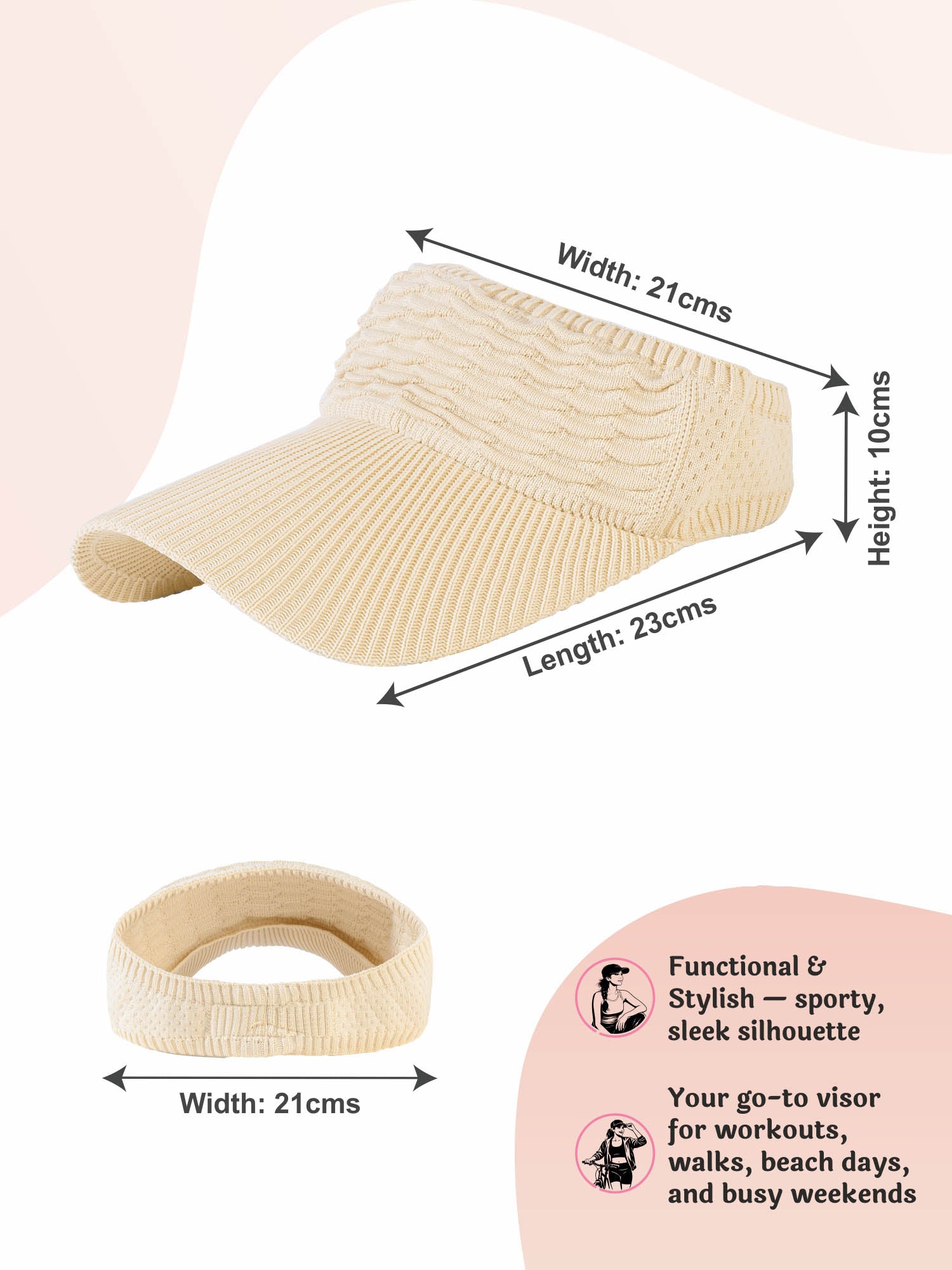 Beige Ribbed Sun Visor Cap
