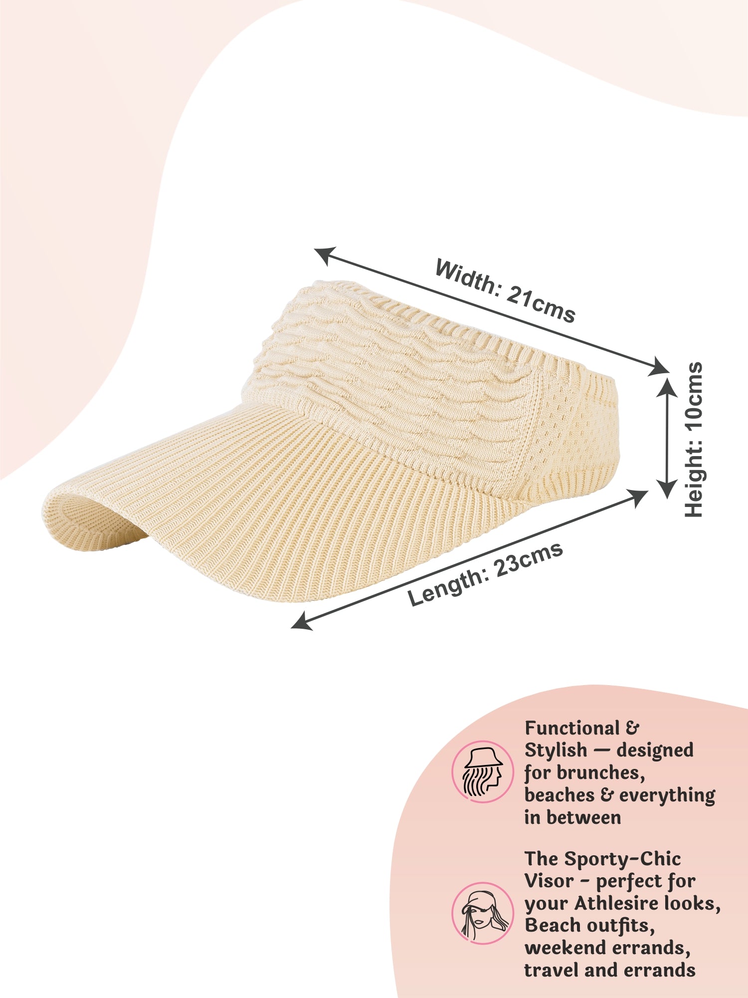 Beige Ribbed Sun Visor Cap