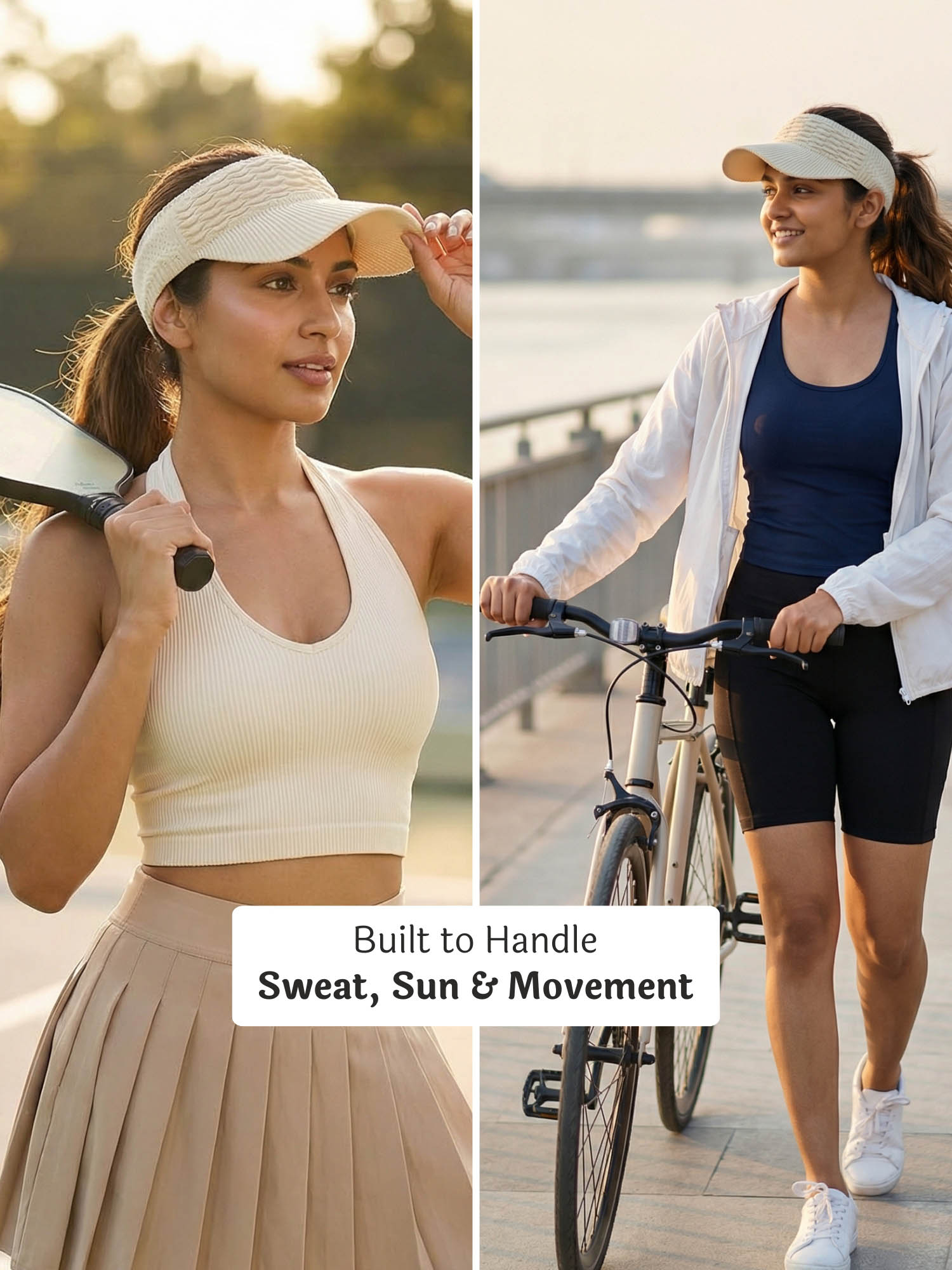 Beige Ribbed Sun Visor Cap