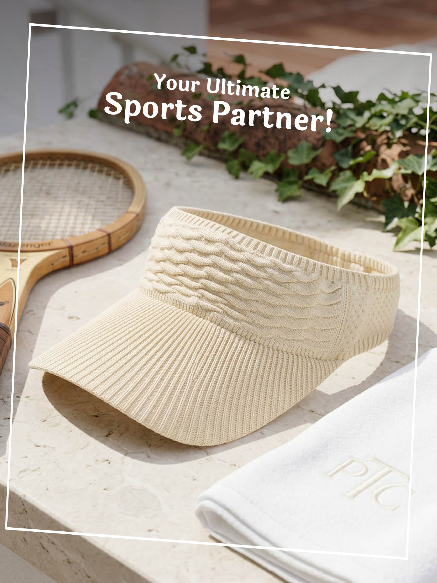 Beige Ribbed Sun Visor Cap