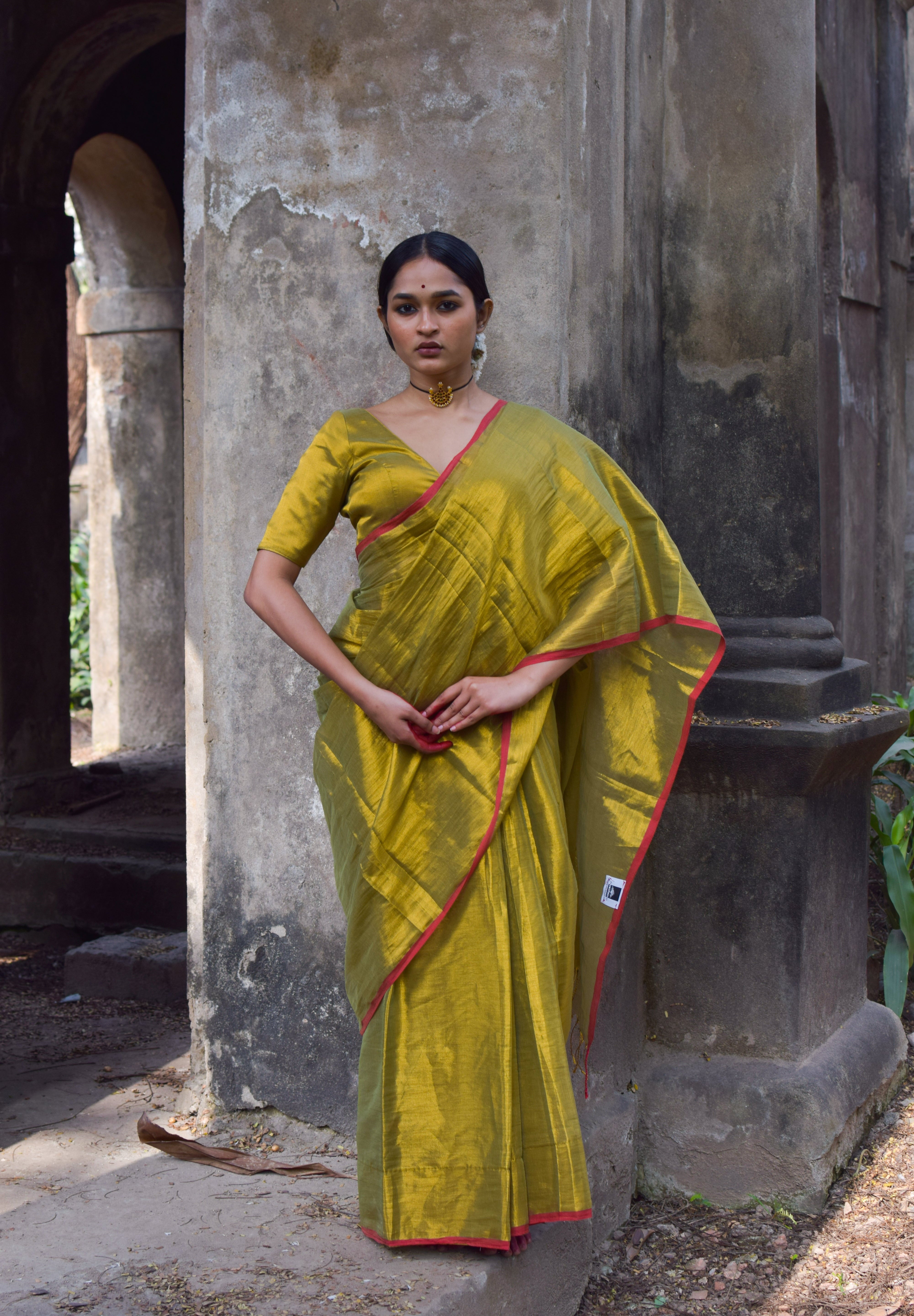 Chandrakala Olive Green Dual Tone Tissue Saree