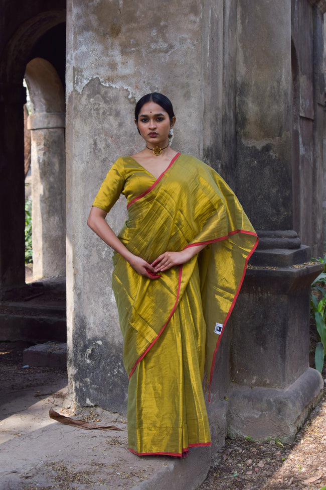 Chandrakala Olive Green Dual Tone Tissue Saree