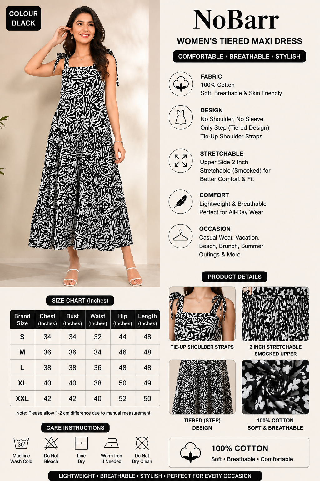 Women Black Tiered Maxi Dress
