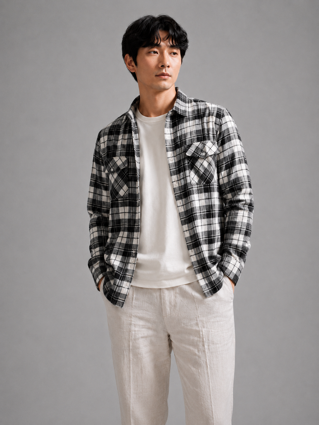 Men Black Rugged Plaid Shirt