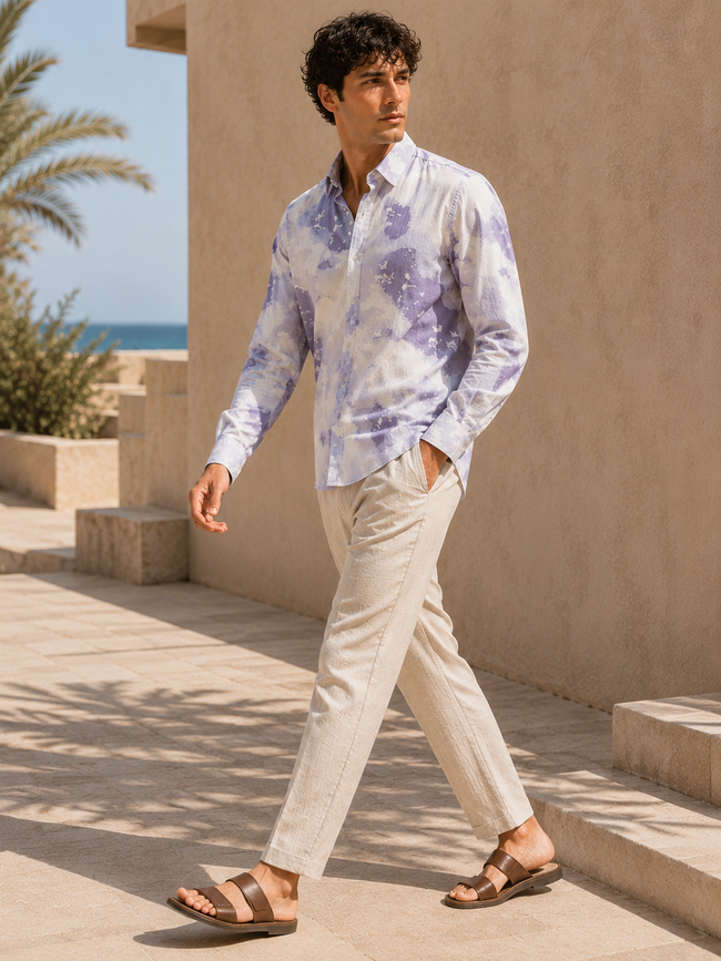 Men Purple Watercolor Print Shirt