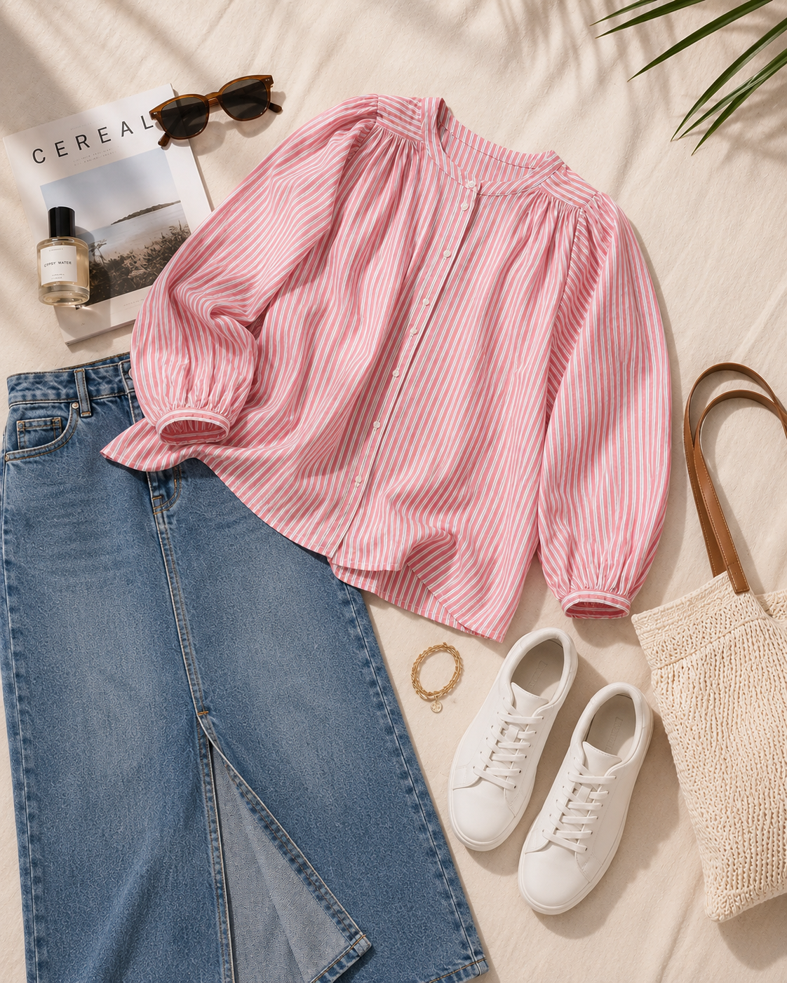 Women Pink Effortless Volume Stripe Shirt