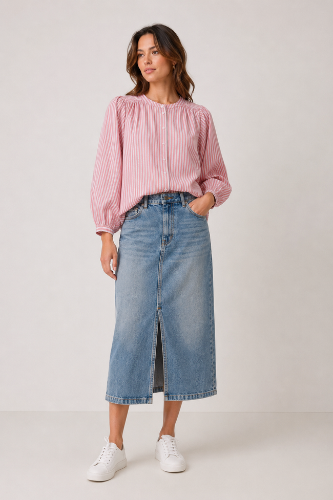 Women Pink Effortless Volume Stripe Shirt