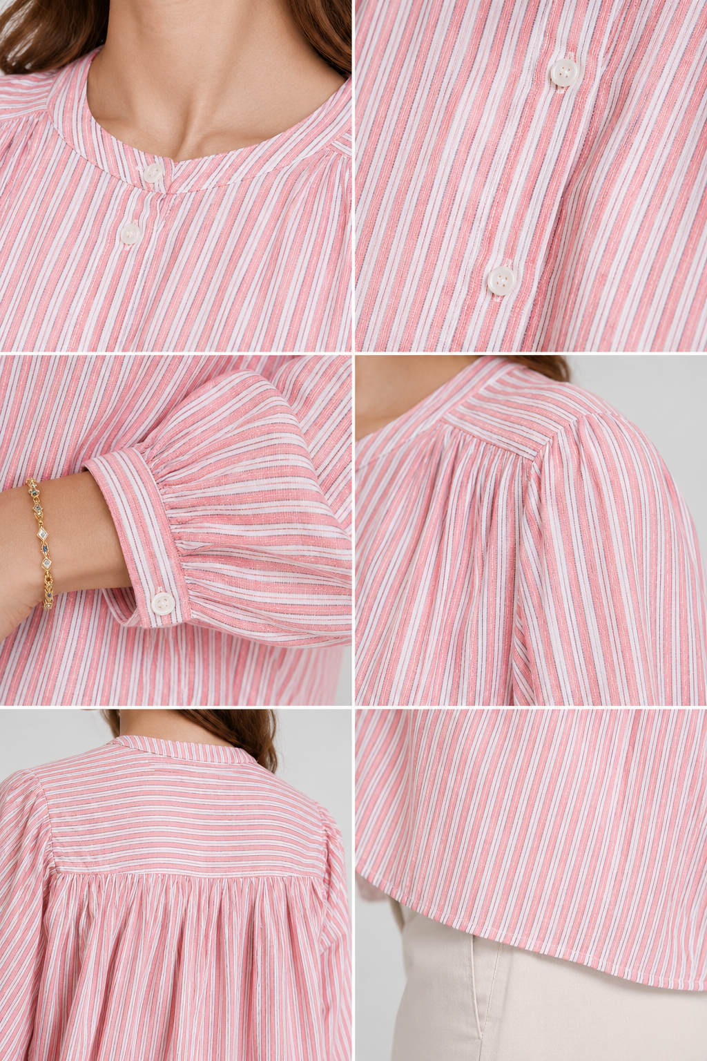 Women Pink Effortless Volume Stripe Shirt