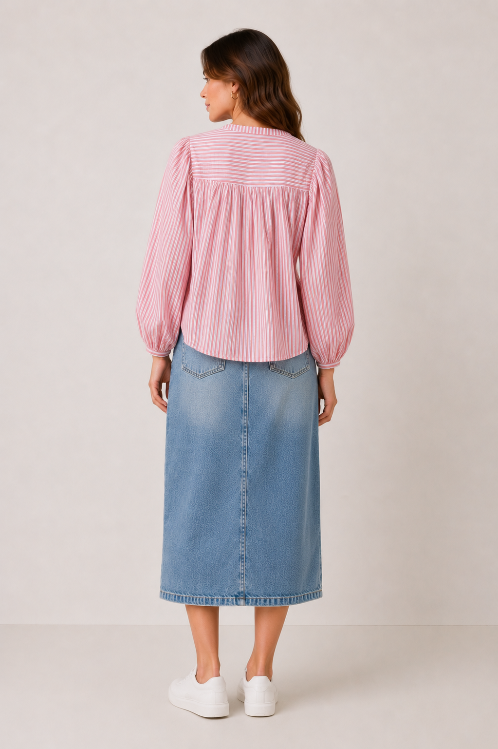 Women Pink Effortless Volume Stripe Shirt