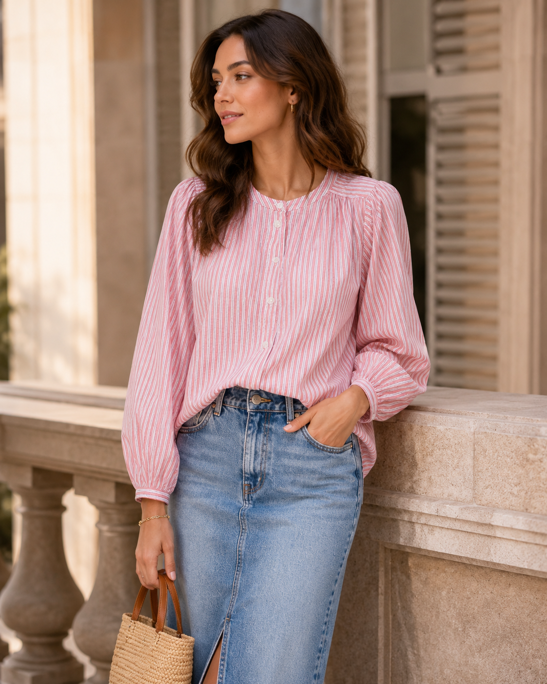 Women Pink Effortless Volume Stripe Shirt