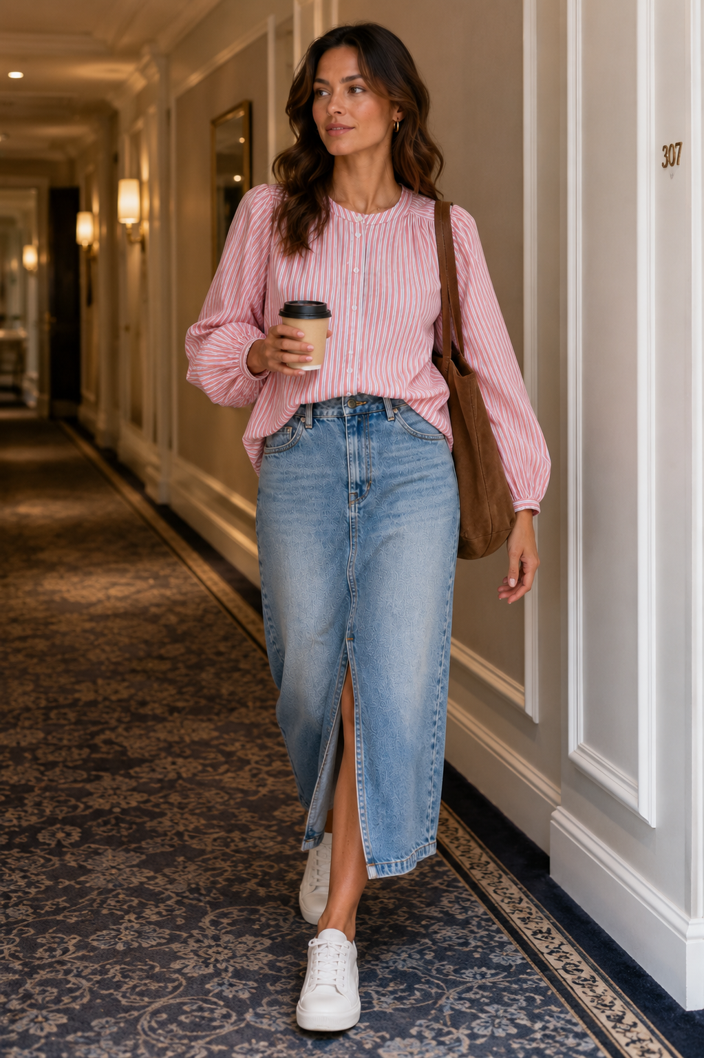 Women Pink Effortless Volume Stripe Shirt