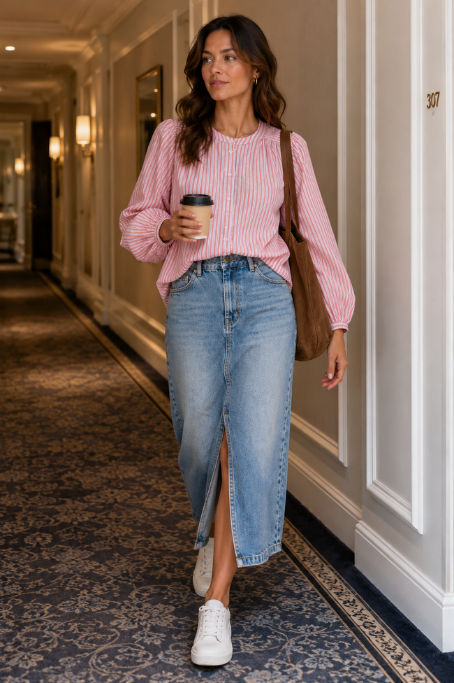 Women Pink Effortless Volume Stripe Shirt