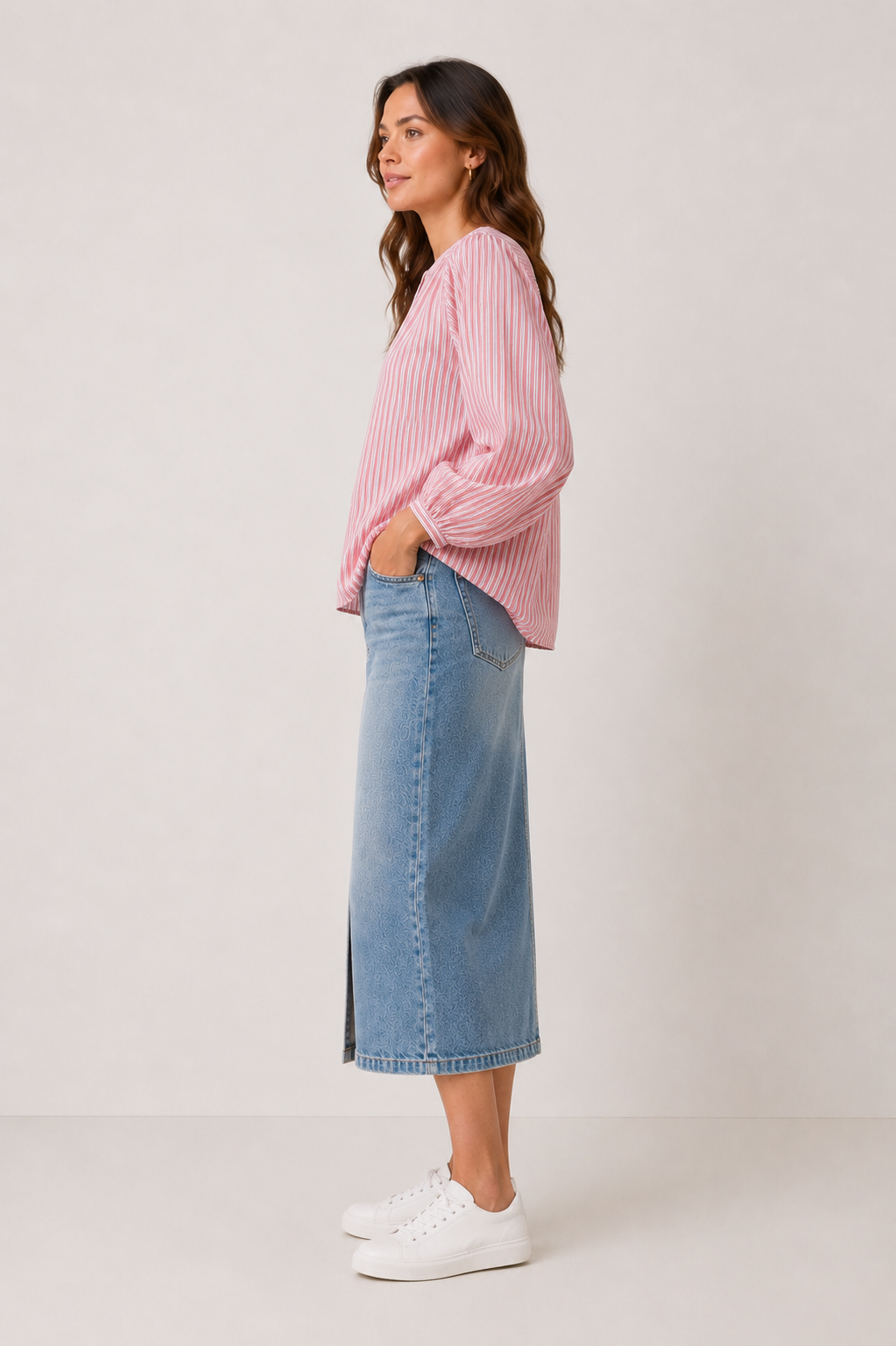 Women Pink Effortless Volume Stripe Shirt