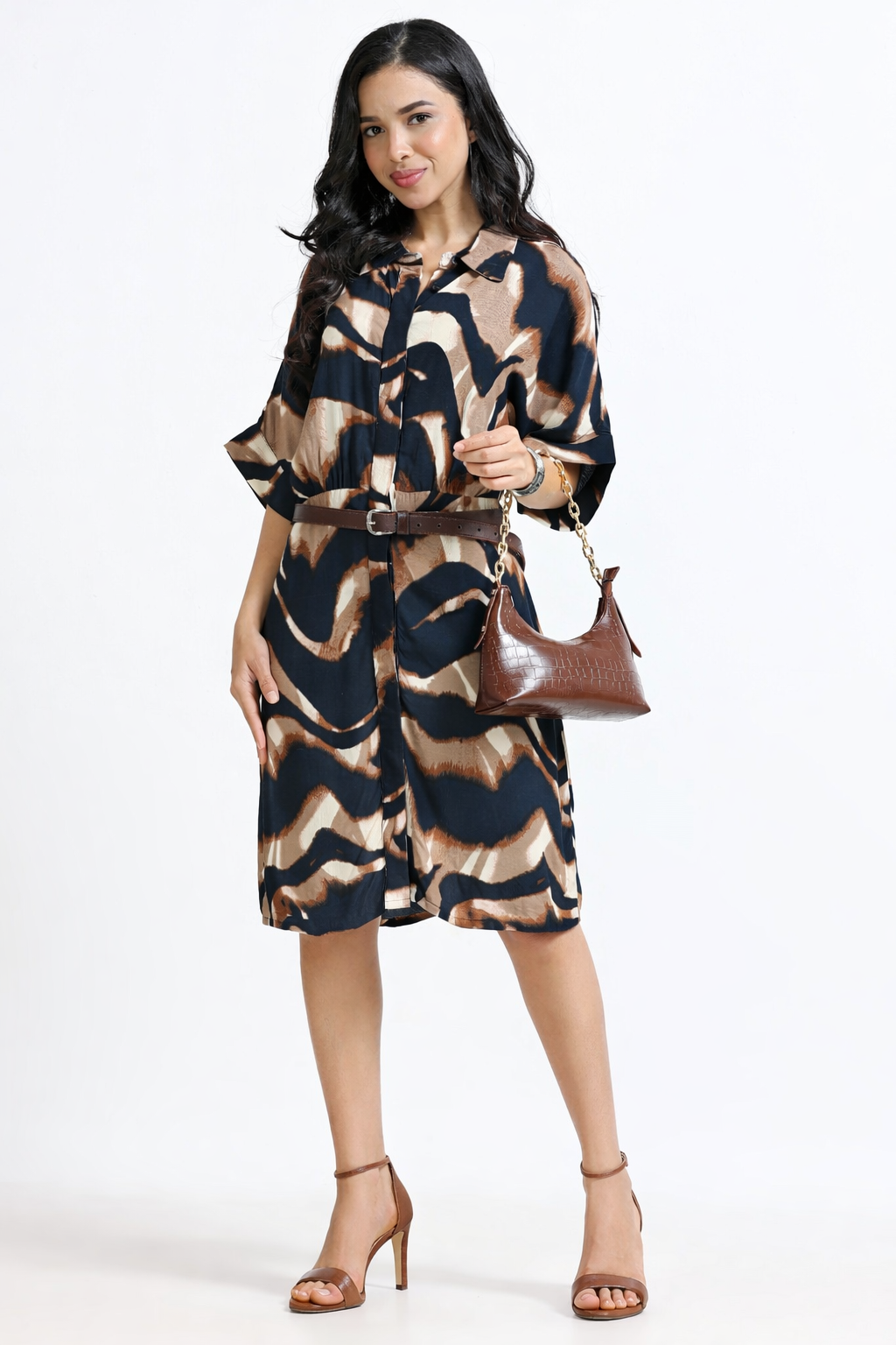 Women Viscose Brown Party Dress