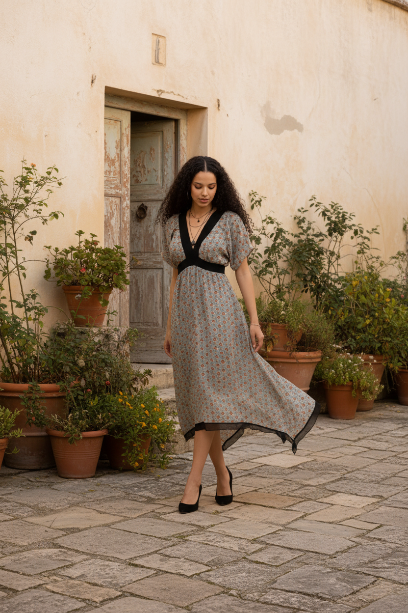 Women Printed Flared High Low Dress