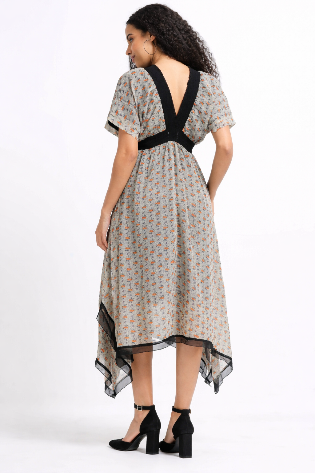 Women Printed Flared High Low Dress