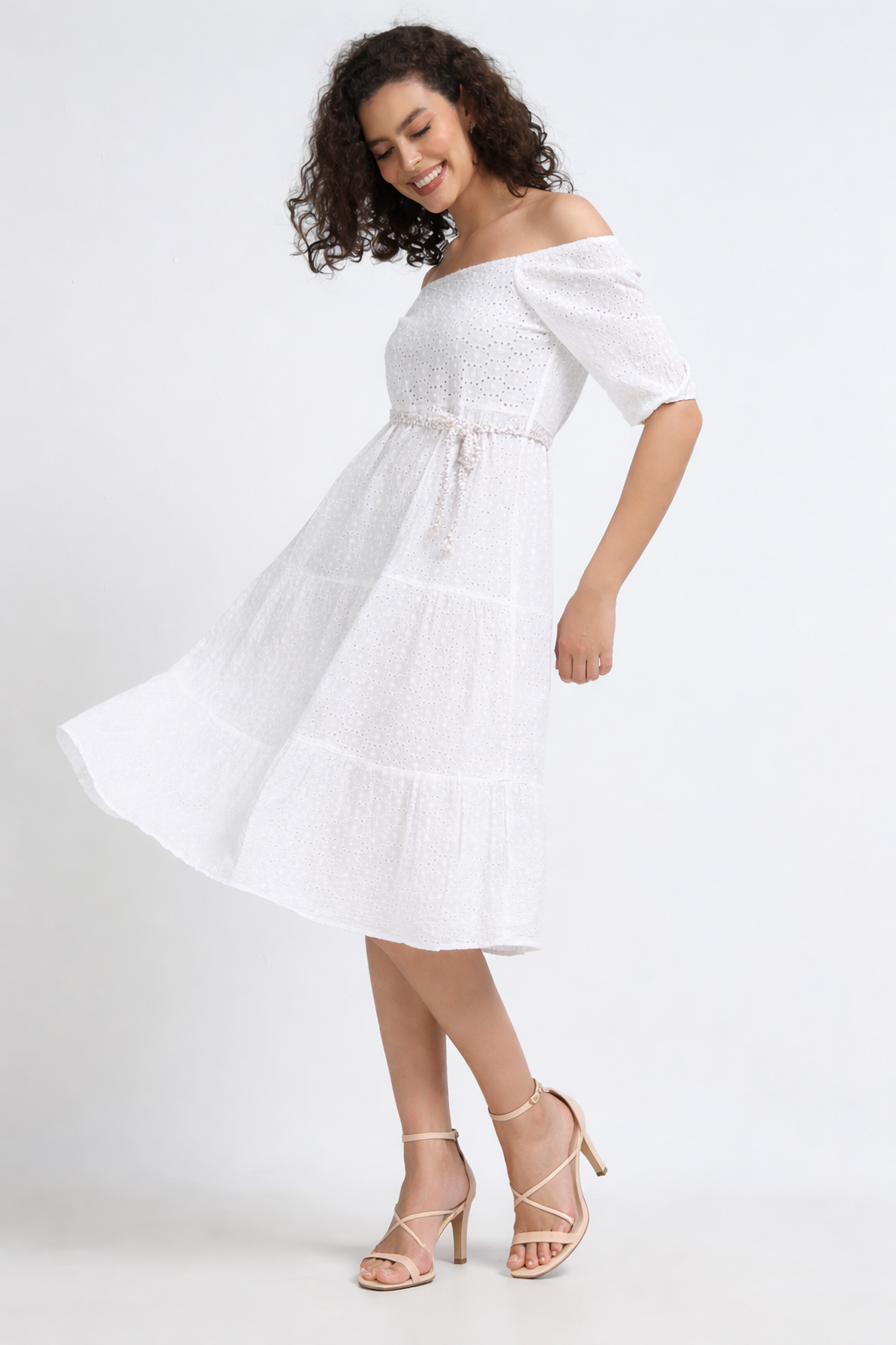 Women Schiffli Fit & Flare Dress