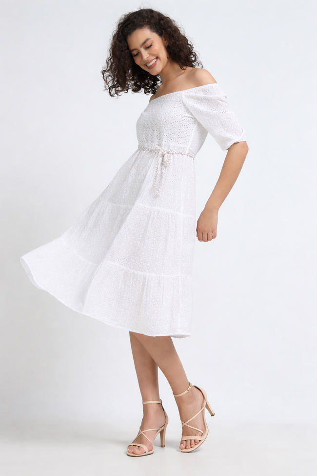 Women Schiffli Fit & Flare Dress