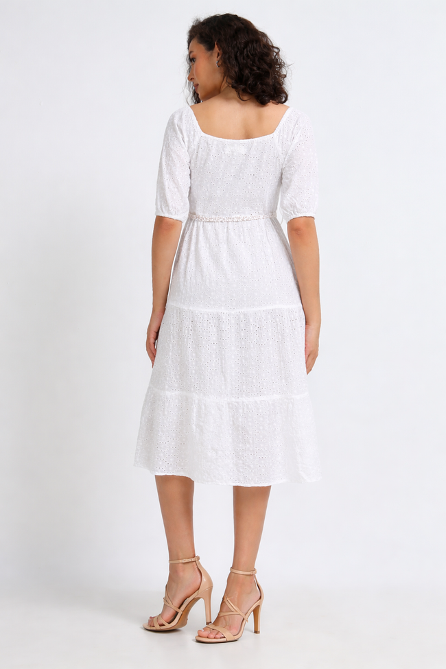 Women Schiffli Fit & Flare Dress